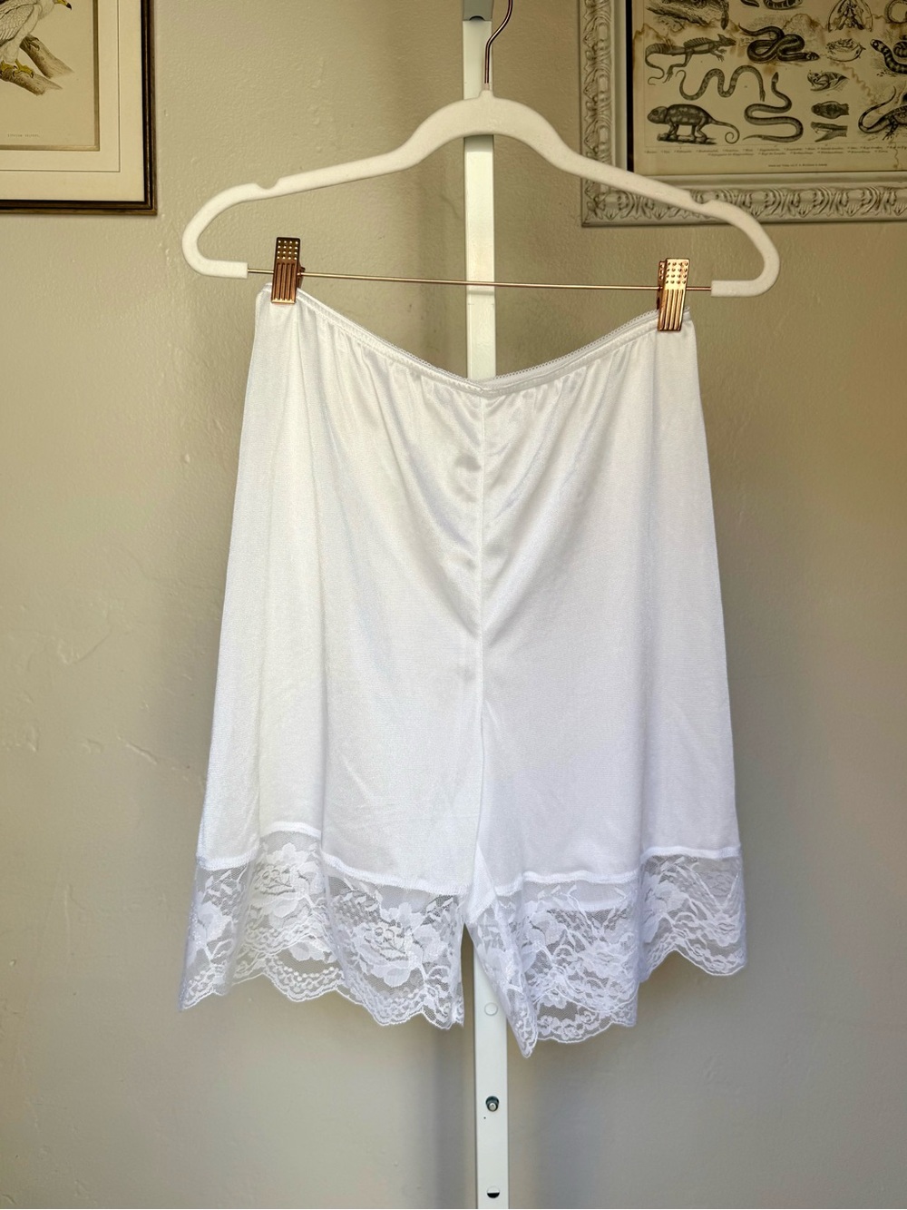 Vintage Women’s Lace Trim Slip Shorts - White Size Medium